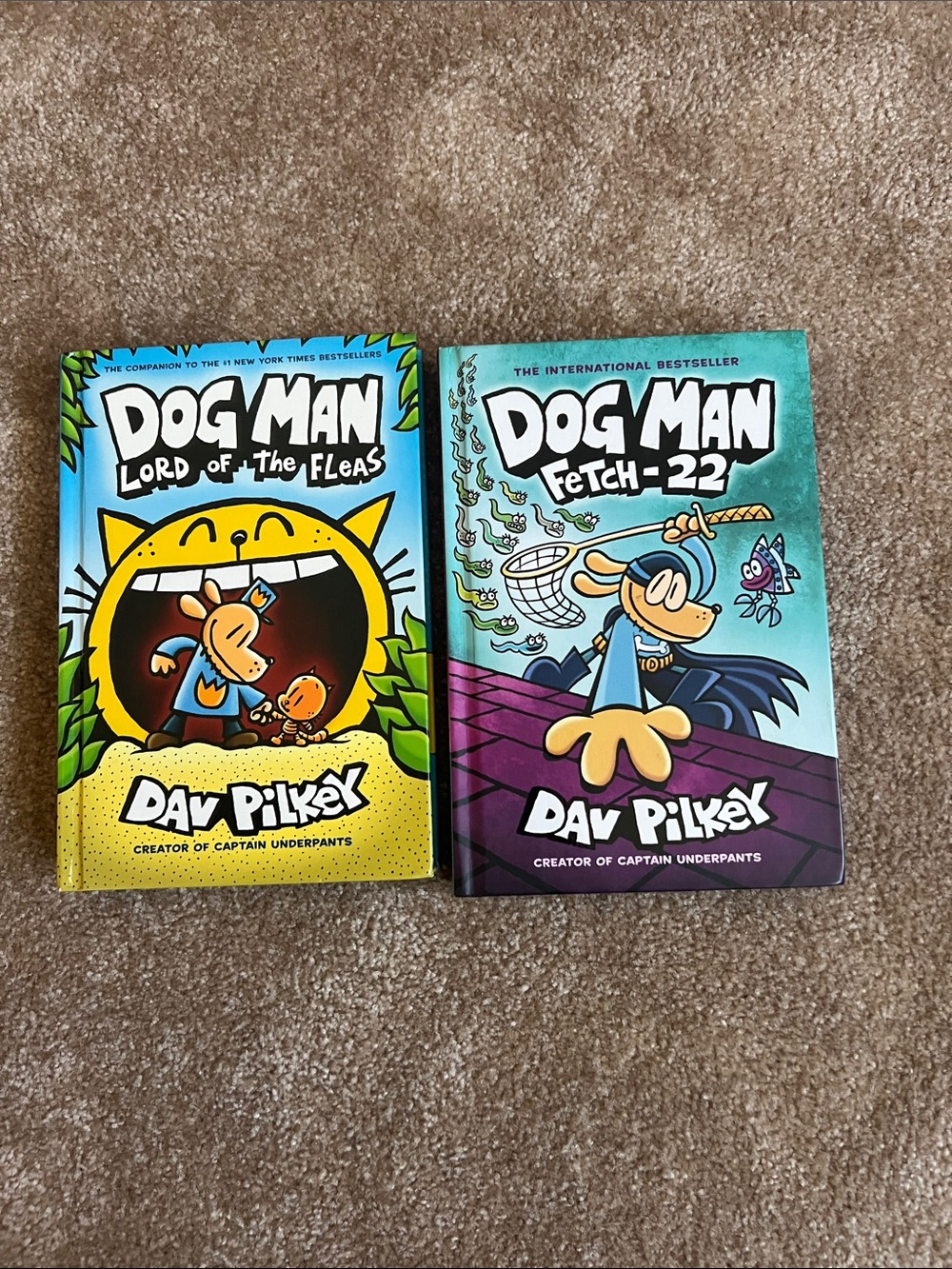 Two Dog Man Book Set by - Yellow & Teal Covers